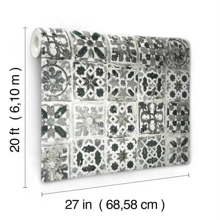 Encaustic Tile Peel and Stick Wallpaper - Obsidian — Ảnh 3