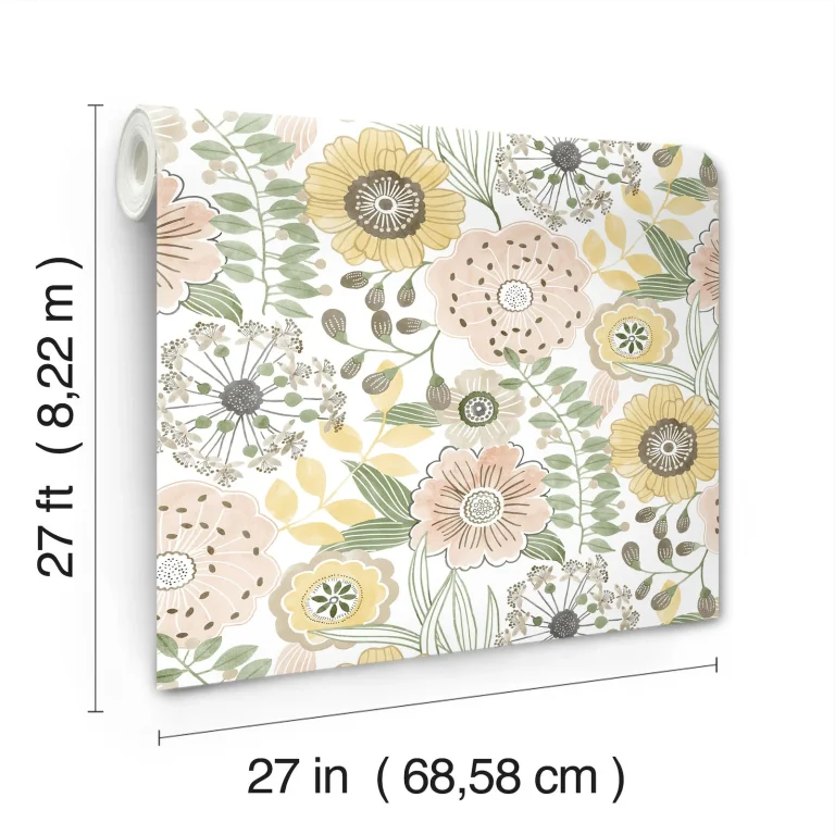 Artistic Bouquet Wallpaper - Coral & Lemon — Ảnh 2