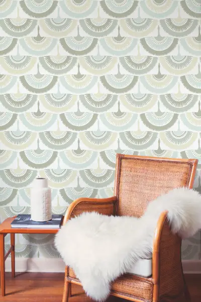 Feather & Fringe Wallpaper - Neutral/Blue