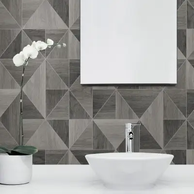 Simpson Geometric Wood Wallpaper - Grey