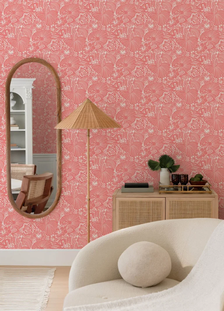 Idalia Floral Flamingo Wallpaper - Coral — Image 3