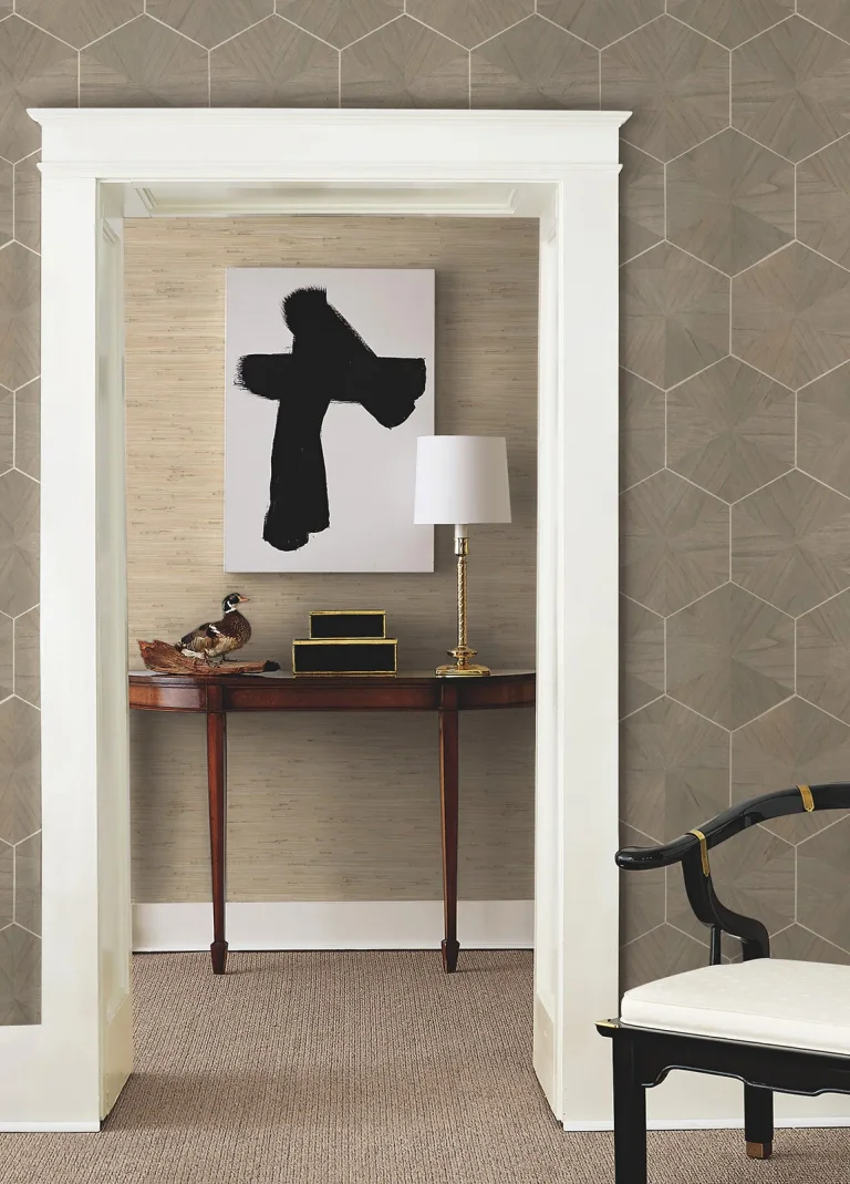 Ronald Redding Hexagram Wood Veneer Wallpaper - Caper — Image 4