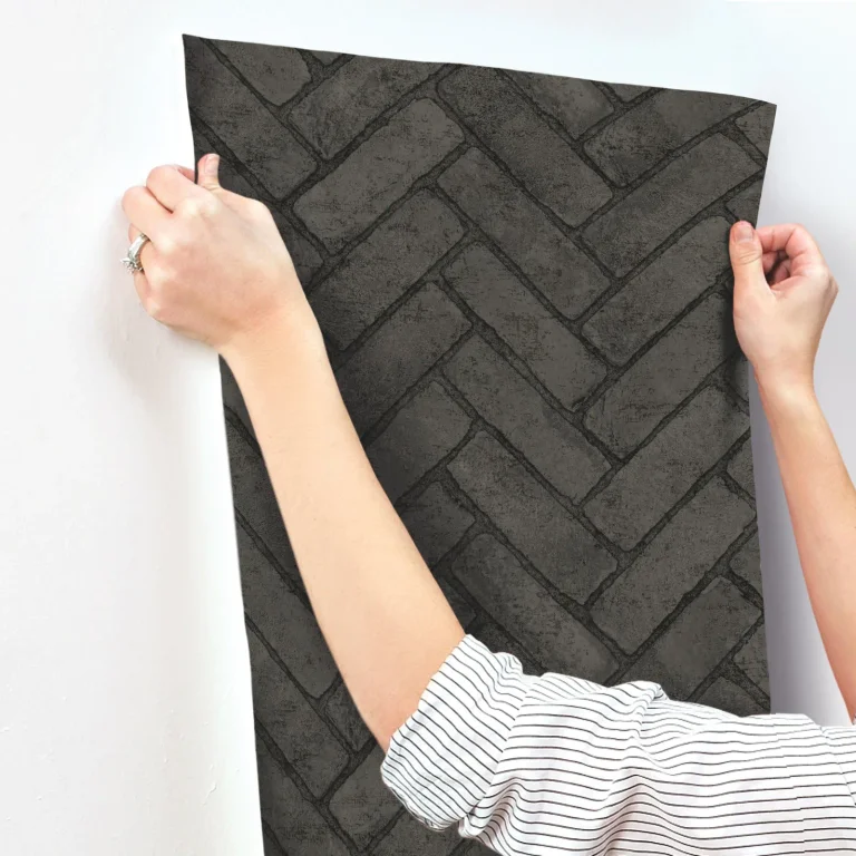 Chesapeake Canelle Brick Herringbone Wallpaper - Black — Image 2