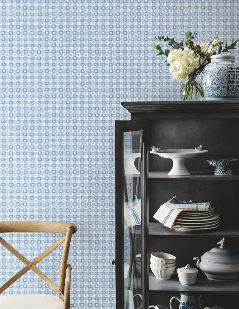 Rifle Paper Co. Daisy Gingham Floral Check Peel and Stick Wallpaper - Blue — Ảnh 3