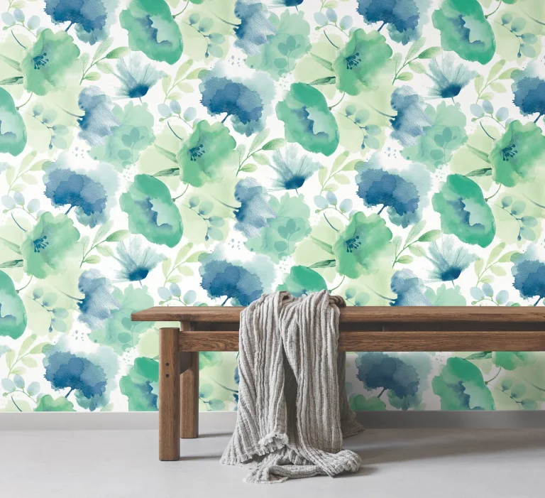 Watercolor Bouquet Wallpaper - Blue/Green — Ảnh 3