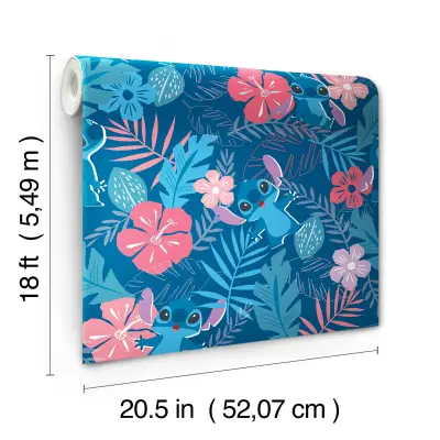 Disney Stitch Tropical Flowers Peel and Stick Wallpaper - Blue