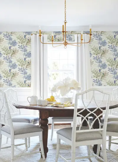 Handpainted Songbird Peel and Stick Wallpaper - Green/Blue