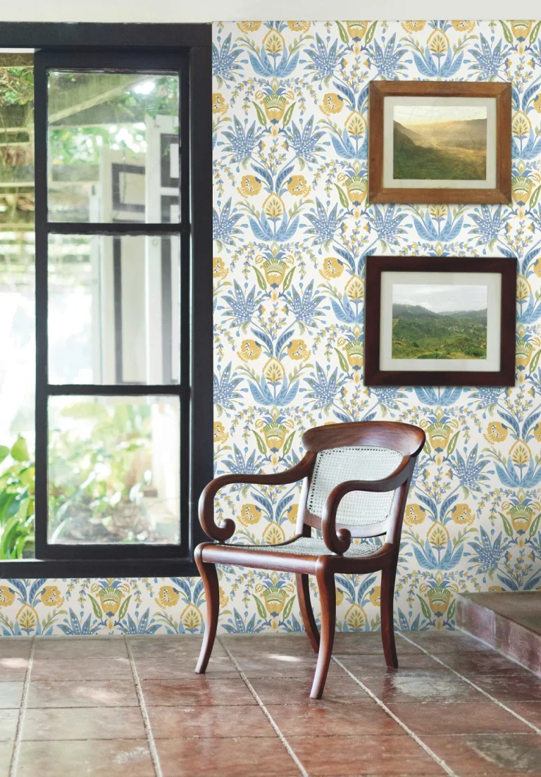 Seaside Jacobean Wallpaper - White/Yellow/Blue — Ảnh 4