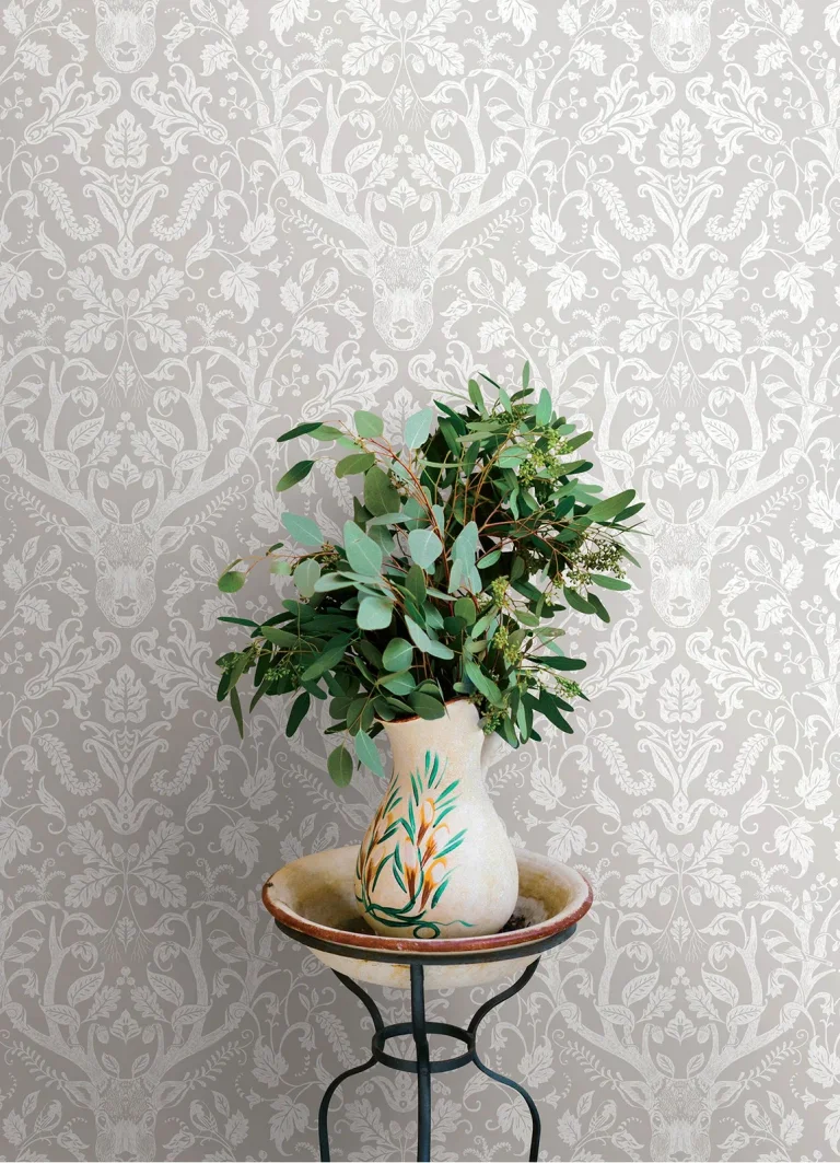 Chesapeake Kiwassa Antler Damask Wallpaper - Grey