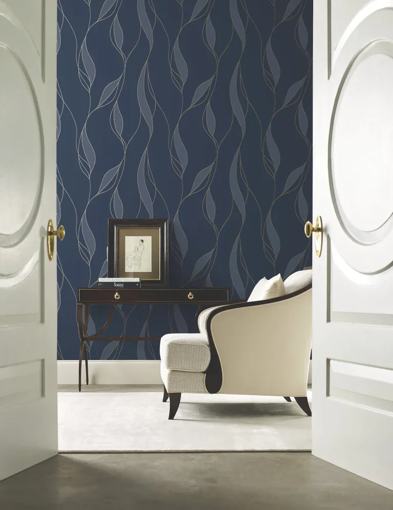 Ronald Redding Society Hill Abstract Leaf Wallpaper - Navy — Ảnh 4