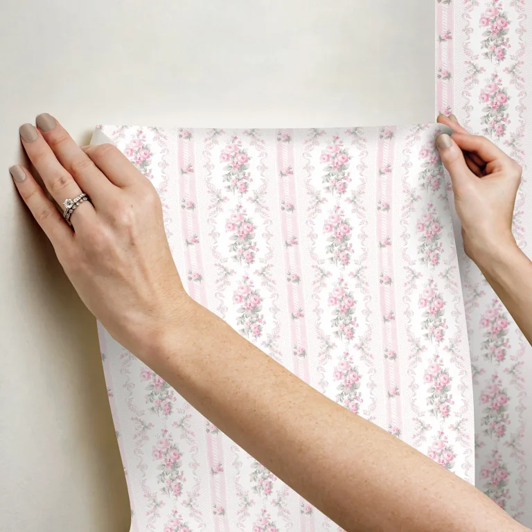 LoveShackFancy Dreamy Days Stripe & Floral Wallpaper - Pink — Ảnh 5