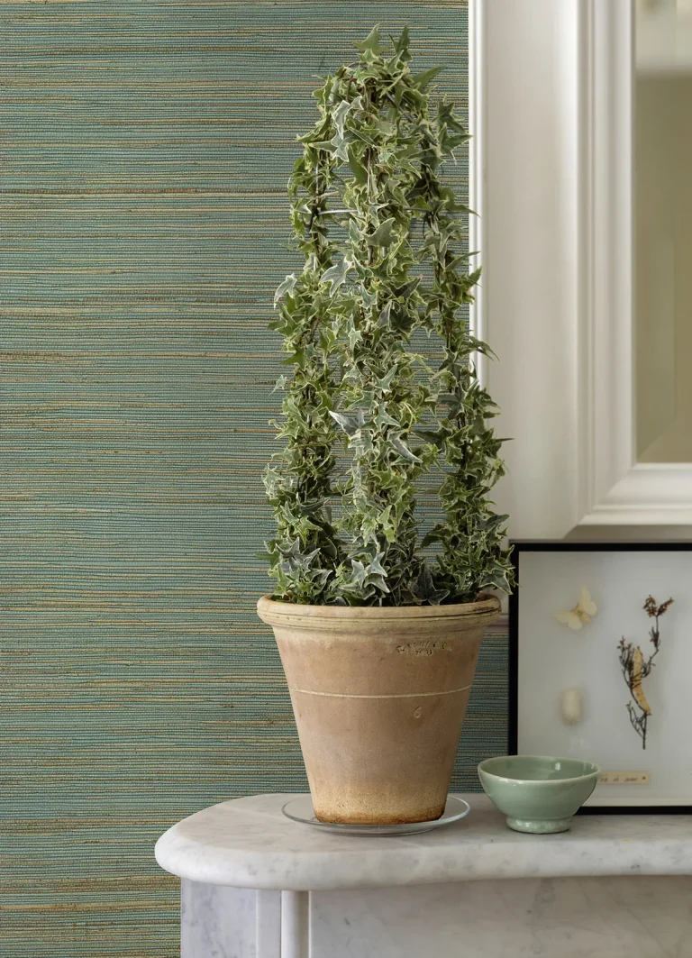 Kira Hemp Grasscloth Wallpaper - Turquoise — Ảnh 2