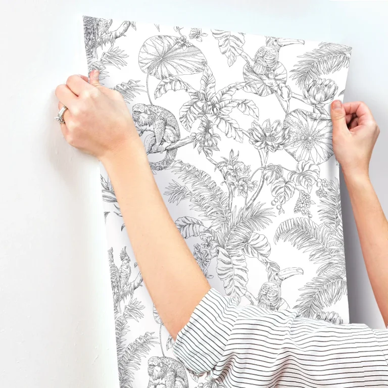 Tropical Sketch Toile Wallpaper - Black — Ảnh 7