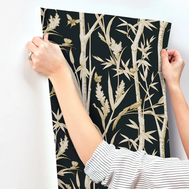 Bambou Toile Wallpaper - Black — Ảnh 4