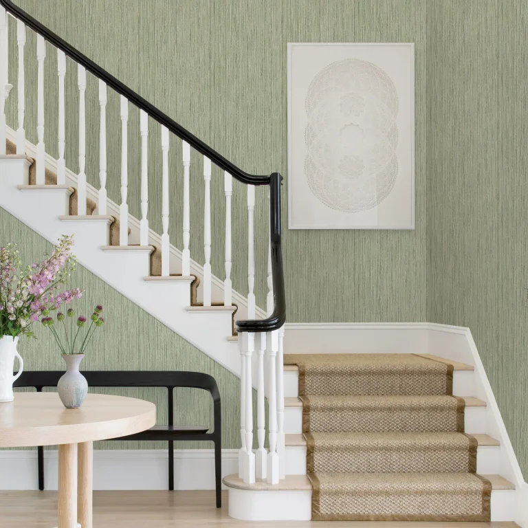 Justina Faux Grasscloth Wallpaper - Green — Image 3