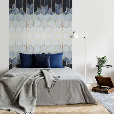 Blue & White Hexagons - Wall Mural 5535 - 4 Panel - 192cm x 260cm