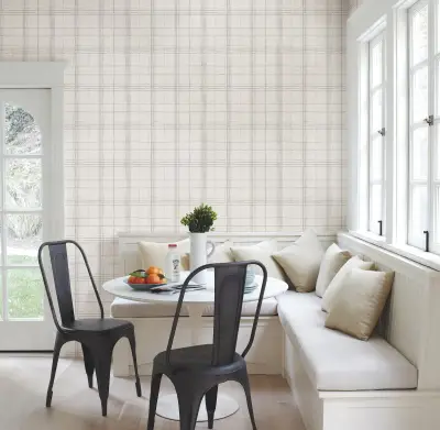 Farmhouse Plaid Wallpaper - Linen/White