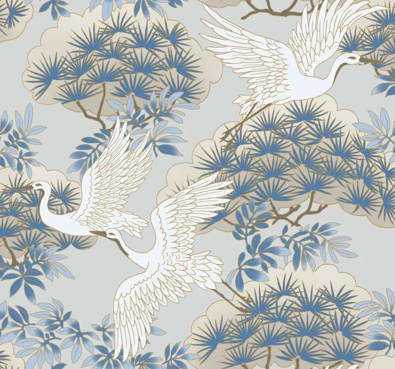 Ronald Redding Sprig & Heron Wallpaper - Light Blue — Ảnh 5