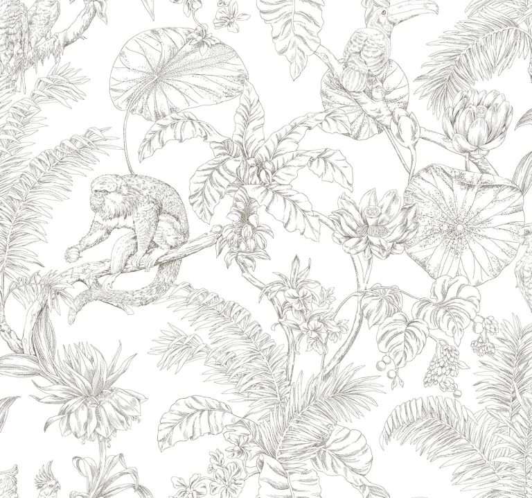 Tropical Sketch Toile Wallpaper - Brown — Ảnh 5