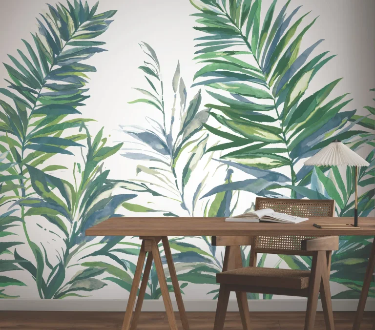 Swaying Palms Wallpaper - Green & Blue Mural — Ảnh 2