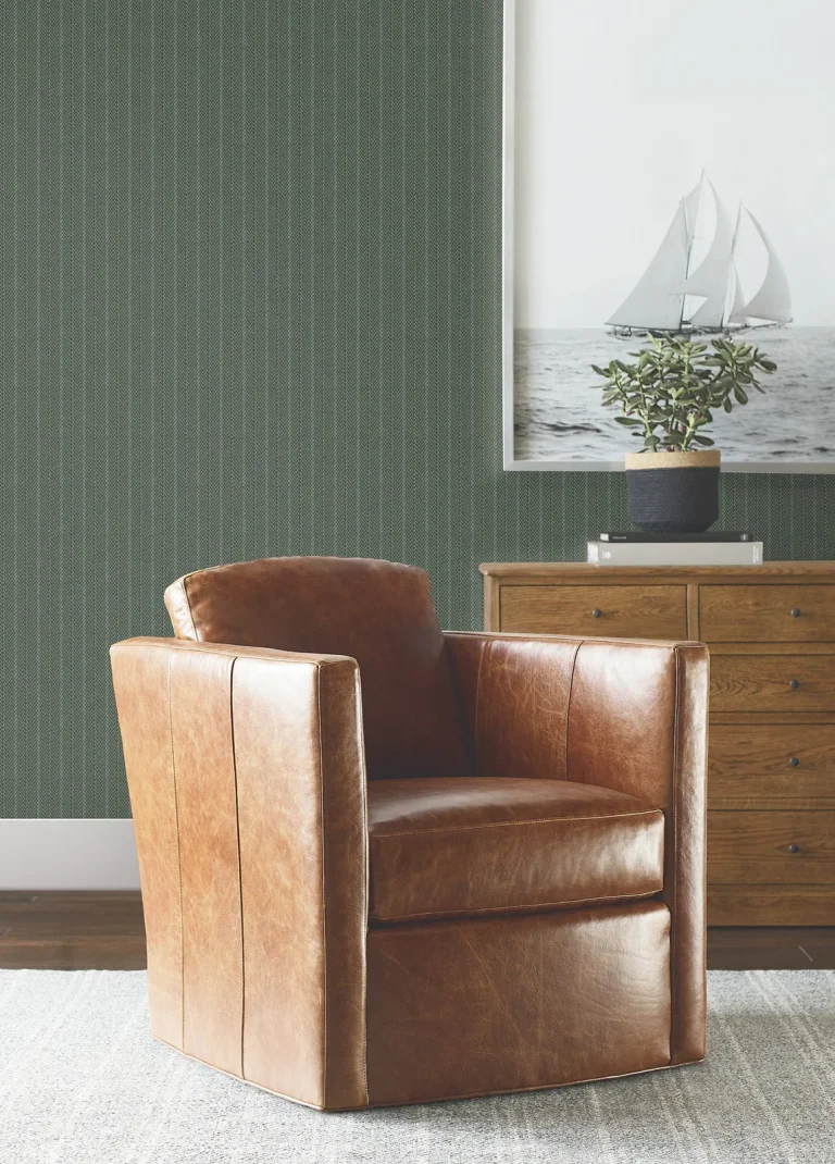 Ronald Redding Elkan Stripe Herringbone Wallpaper - Green — Image 3
