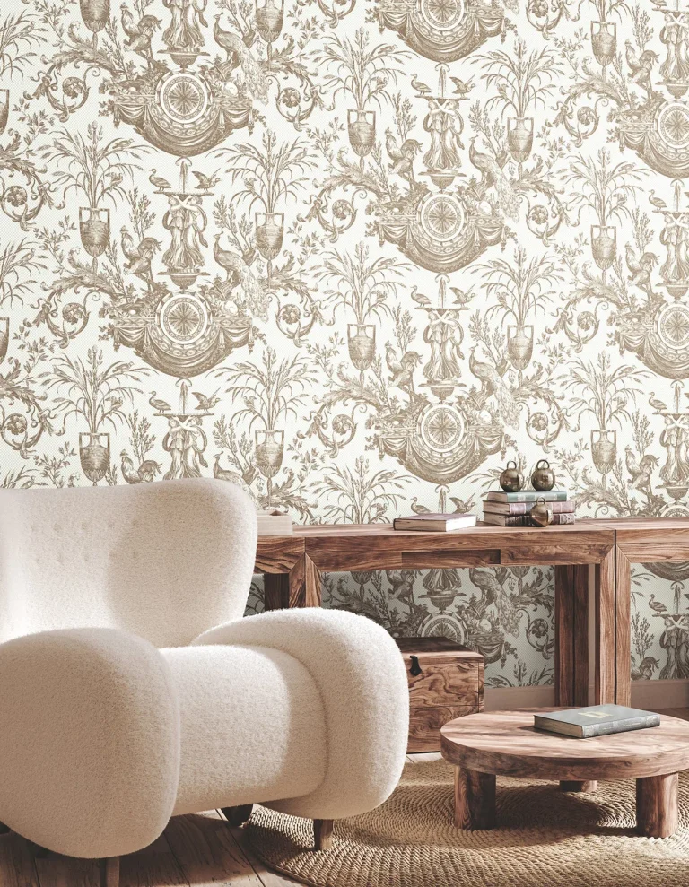 Avian Fountain Toile Wallpaper - Mink — Ảnh 5