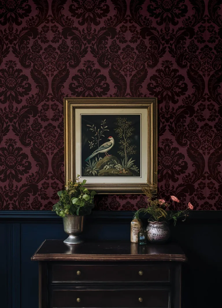 Shadow Flocked Damask Wallpaper - Magenta — Ảnh 2