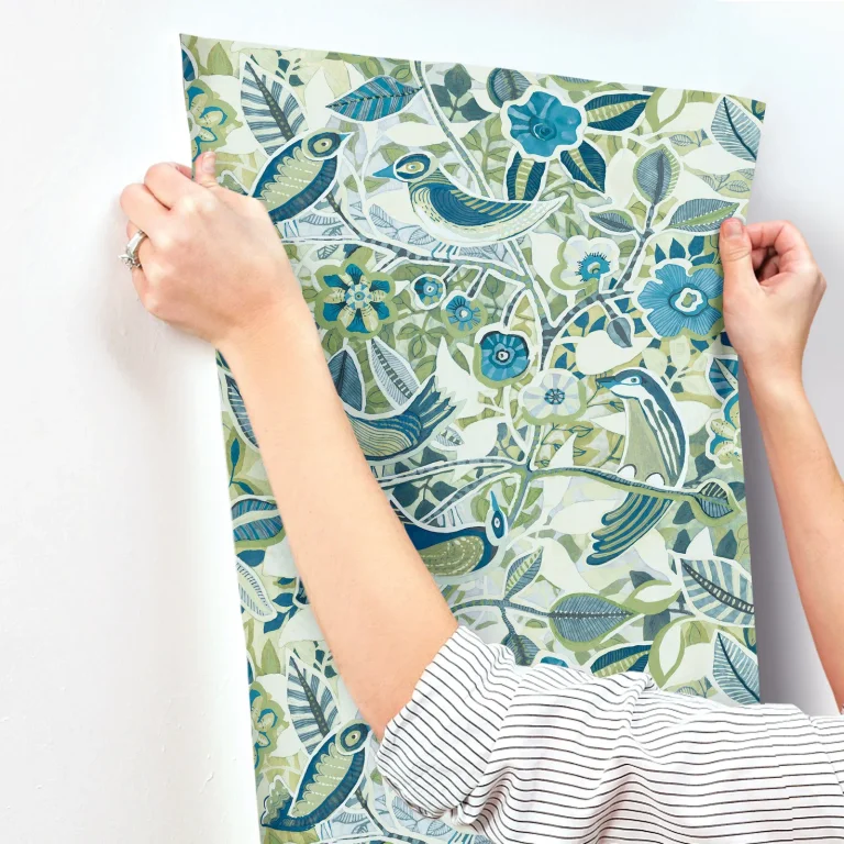 Manette Birds in the Bush Wallpaper - Green/Blue — Ảnh 4