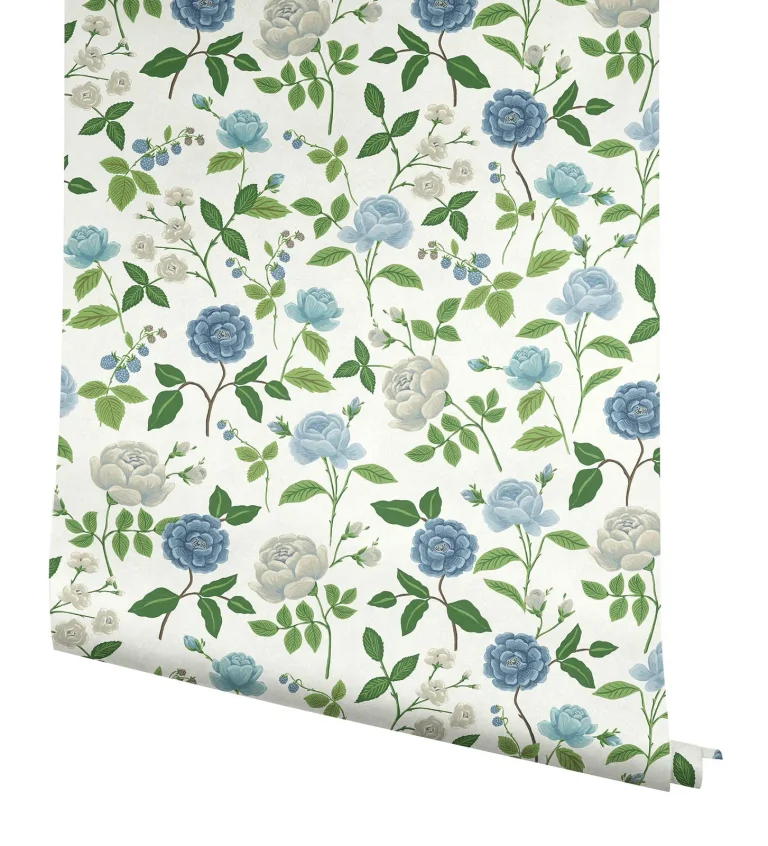Rifle Paper Co. Roses Wallpaper - White & Blue — Ảnh 3