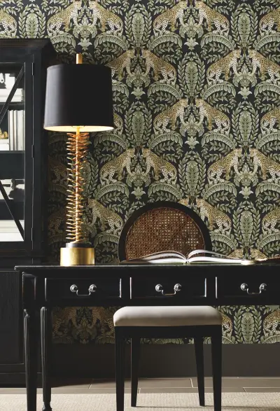 Ronald Redding Jungle Leopard Wallpaper - Black/Green