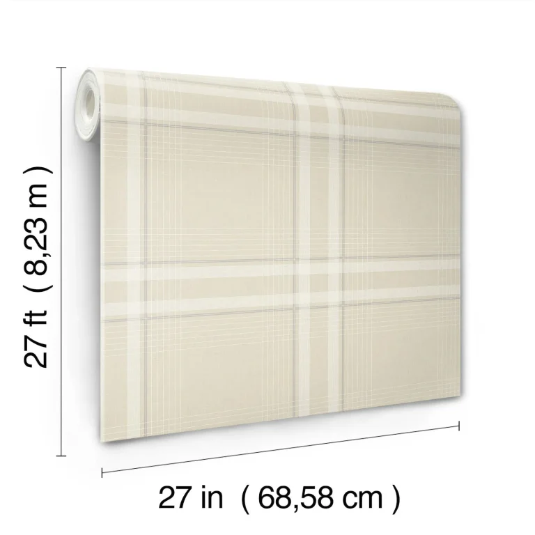 Ronald Redding Country Club Plaid Faux Linen Wallpaper - Beige — Ảnh 5