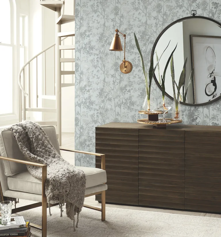 Shimmering Foliage Wallpaper - Spa/Silver — Ảnh 4