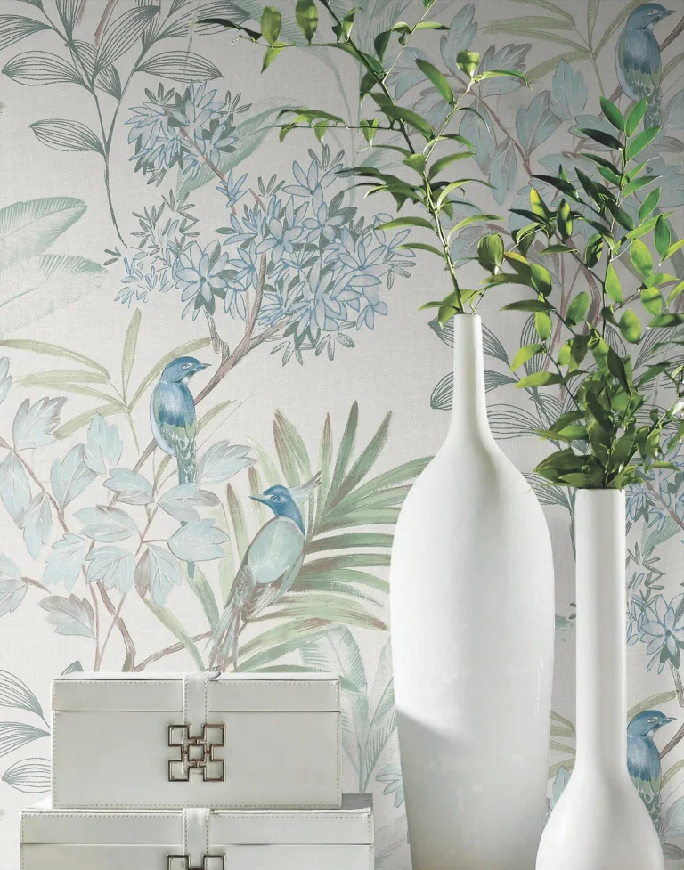 Handpainted Songbird Peel and Stick Wallpaper - Turquiose — Image 2