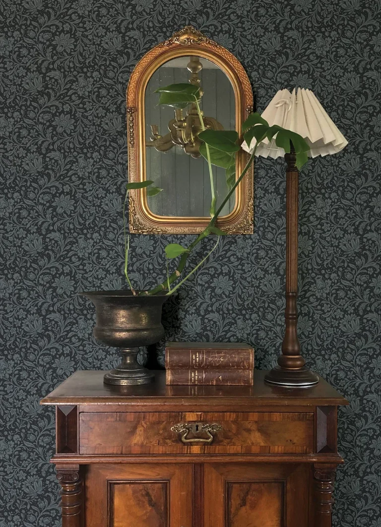 Chris Loves Julia Hague Floral Trail Wallpaper - Dark Blue