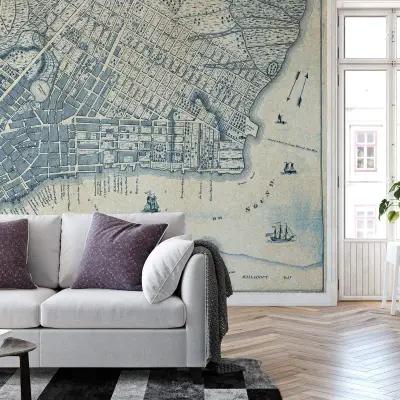 Old Vintage City Map New York - Wall Mural 5019 - 8 Panel - 384cm x 260cm
