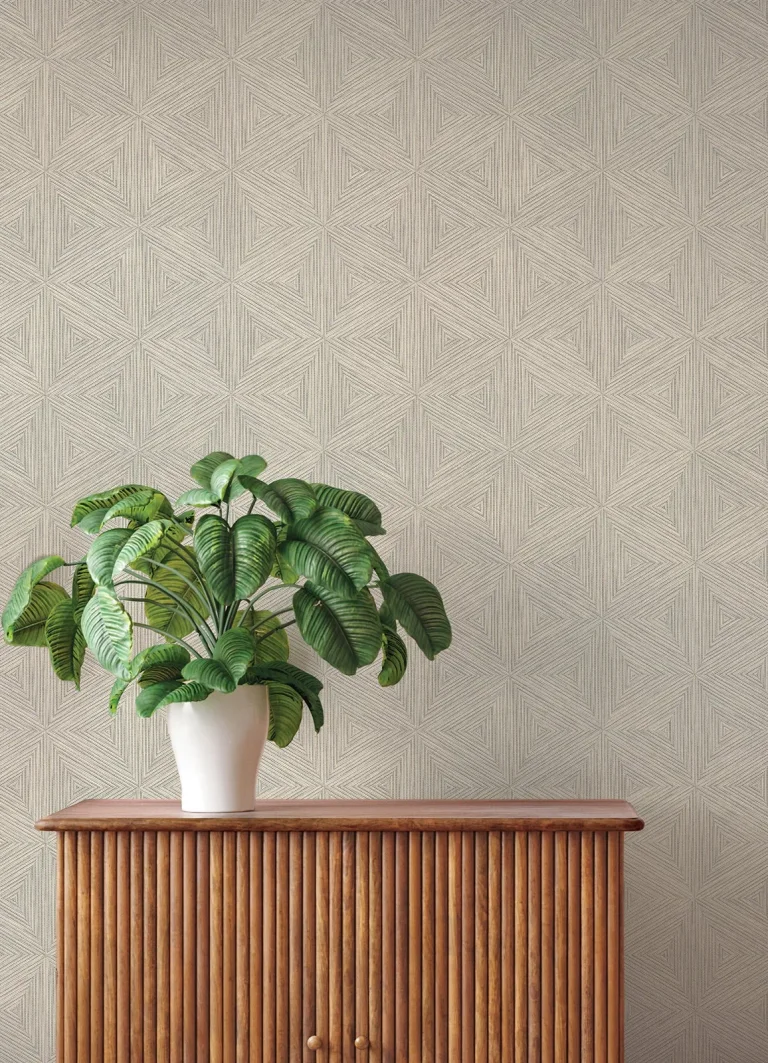 Anara Geo Faux Grasscloth Wallpaper - Grey — Image 6