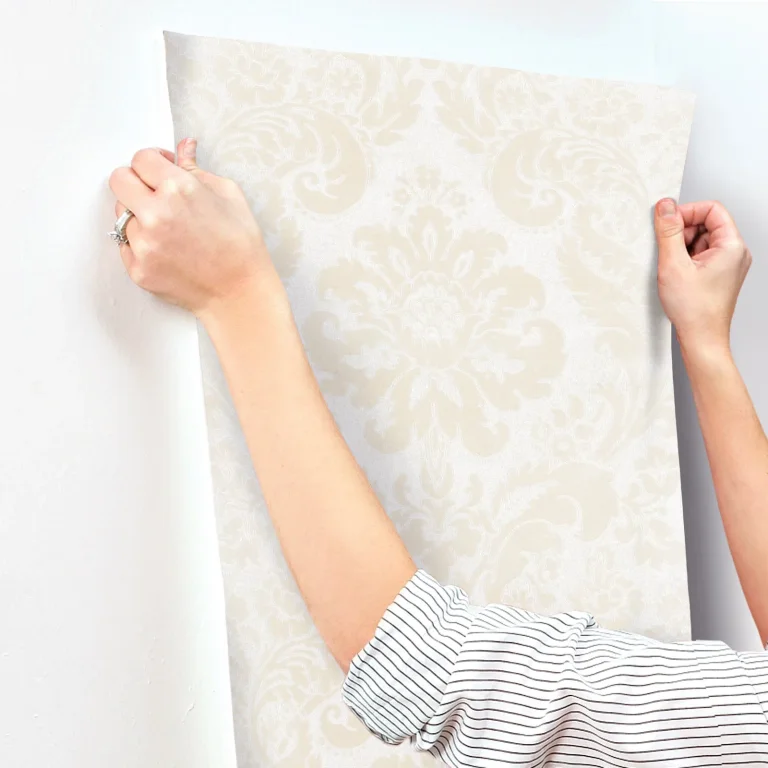 Shadow Flocked Damask Wallpaper - Cream — Image 3