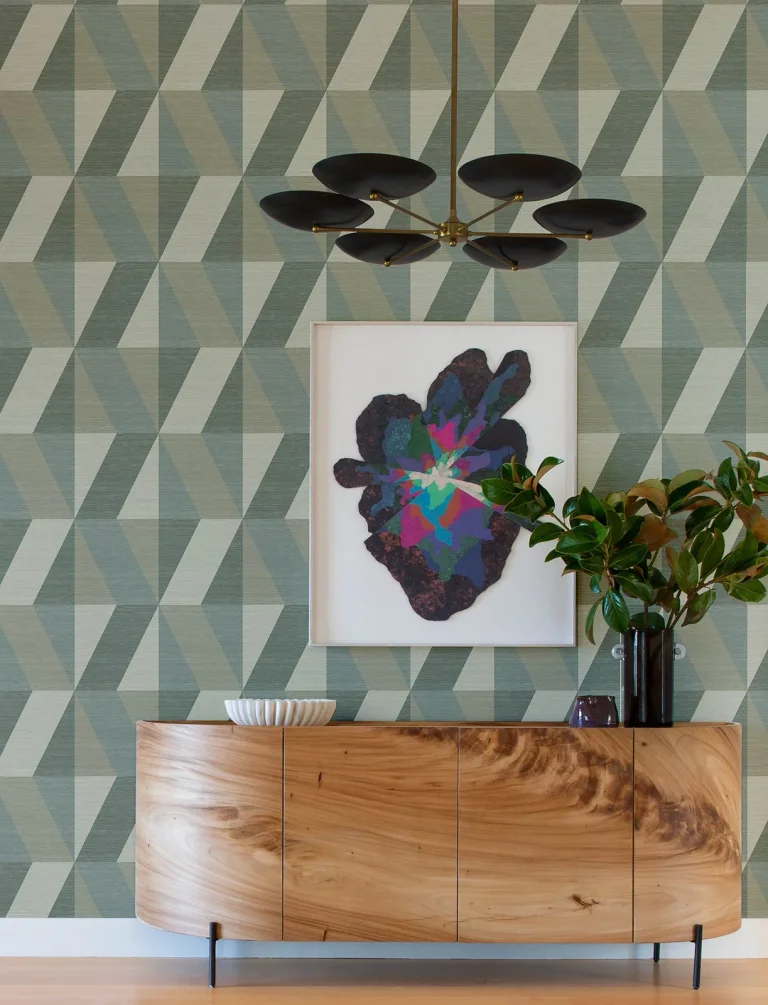 Winslow Geometric Faux Grasscloth Wallpaper - Green — Ảnh 5