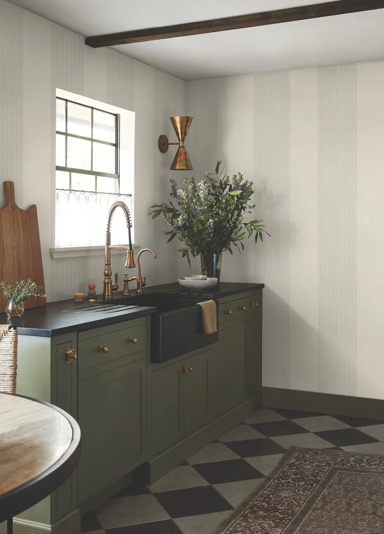 Ronald Redding Archer Stripe Faux Linen Wallpaper - Taupe — Ảnh 6