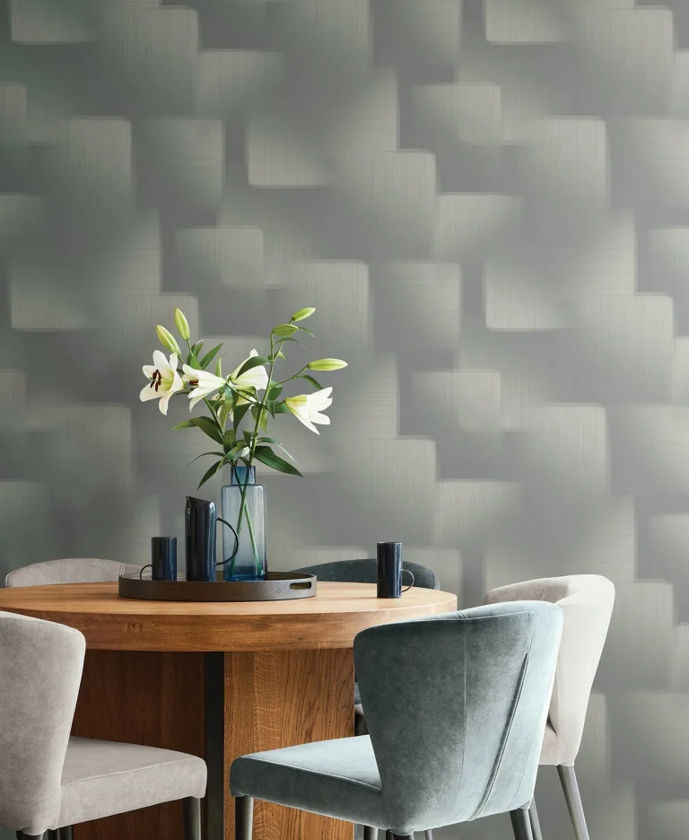 Silk Madras Abstract Geometric Wallpaper - Slate — Ảnh 2