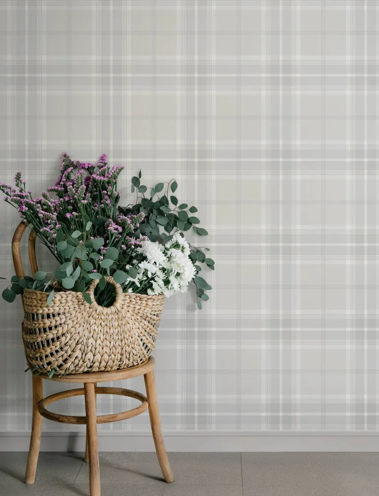 Emma Plaid Wallpaper - Dove — Ảnh 5