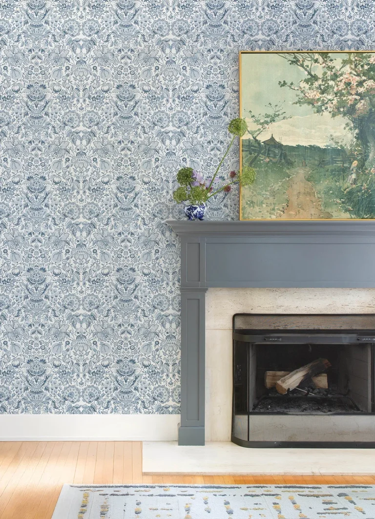 Blanche Floral Damask Wallpaper - Blue — Ảnh 7