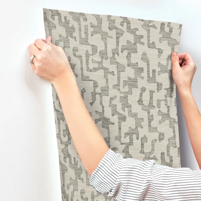 Cipher Geometric Faux Grasscloth Wallpaper - Black — Image 2