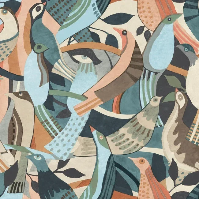 Fauvist Flock Wallpaper - Coral/Aqua — Ảnh 5