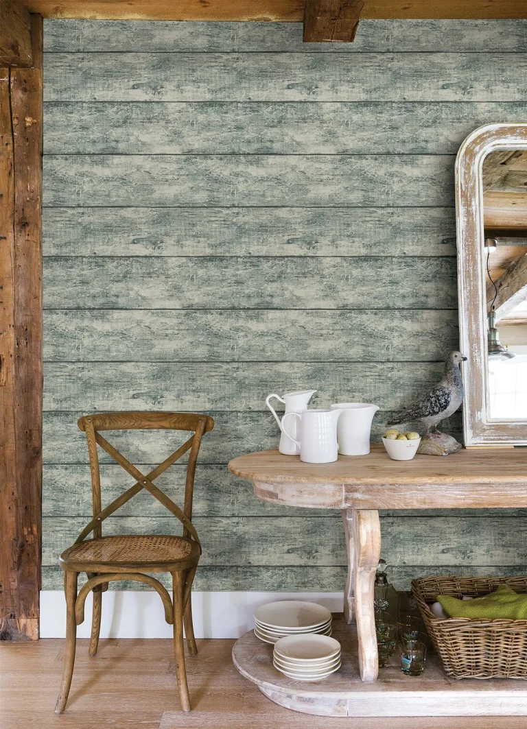 Chesapeake Cabin Wood Planks Wallpaper - Teal — Ảnh 3
