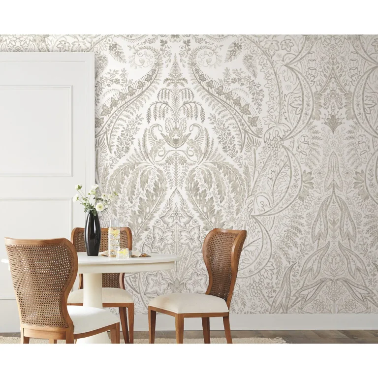 Jaipur Paisley Damask Wall Mural - Beige/White — Ảnh 2