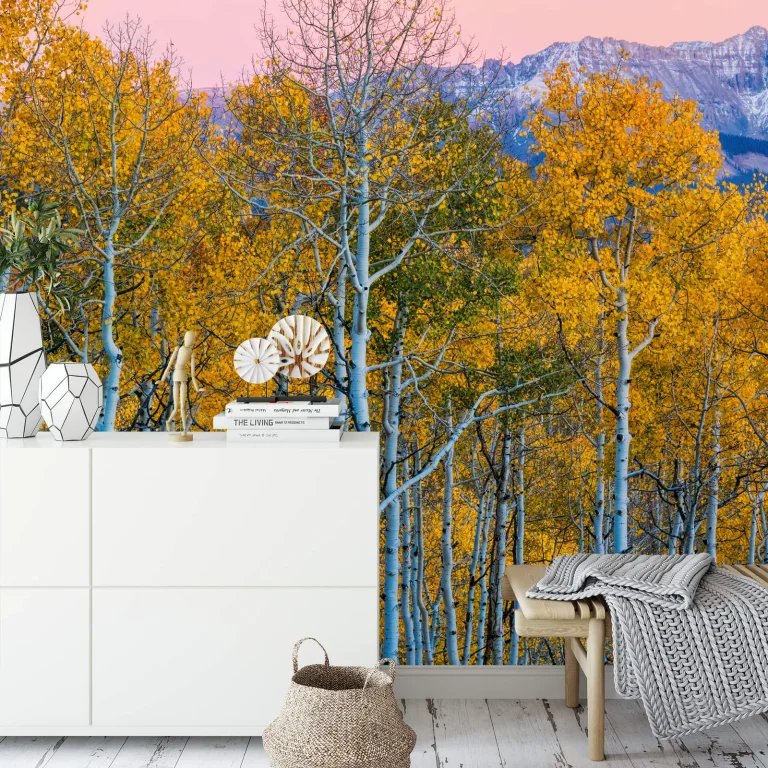 Birches and Mountains - Wall Mural 5066 - 4 Panel - 192cm x 260cm — Ảnh 2