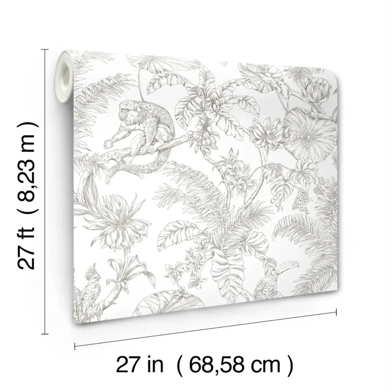 Tropical Sketch Toile Wallpaper - Brown — Ảnh 4