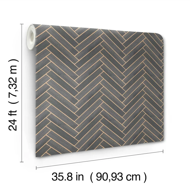 Ronald Redding Herringbone Wood Veneer Wallpaper - Graphite — Ảnh 3