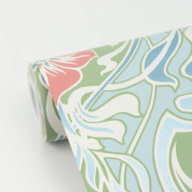 Mucha Botanical Ogee Wallpaper - Light Blue